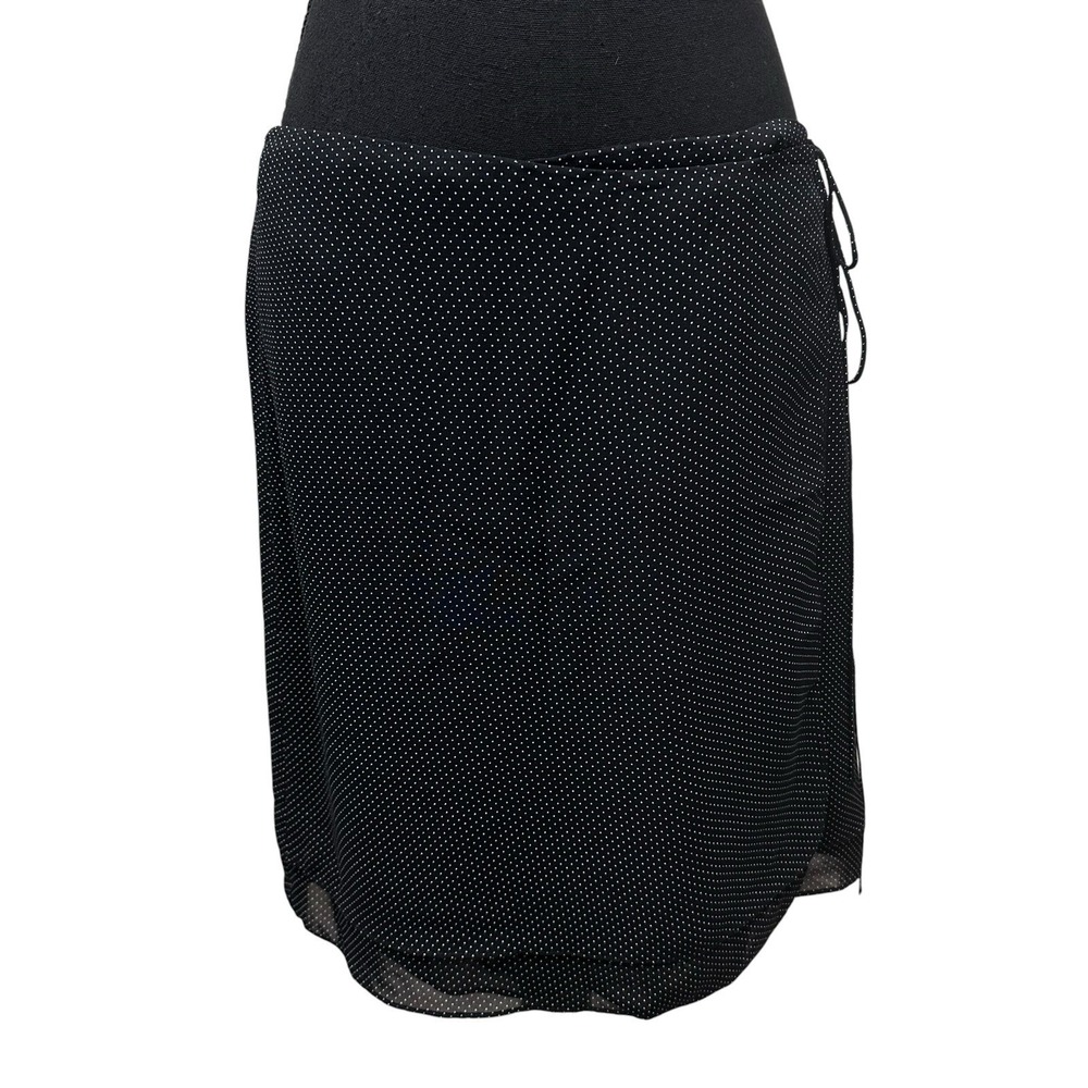 Ralph Lauren Black Label Women Black Polka Dot Mini Skirt Size 12 Faux‎ Wrap